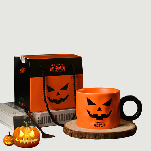 Halloween Pumpkin Coffee Mug with Spoon & Gift Box – Ceramic Festive Cup for Coffee, Tea, and Hot Chocolate