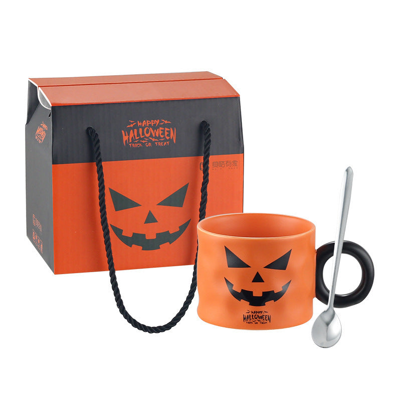 Halloween Pumpkin Coffee Mug with Spoon & Gift Box – Ceramic Festive Cup for Coffee, Tea, and Hot Chocolate