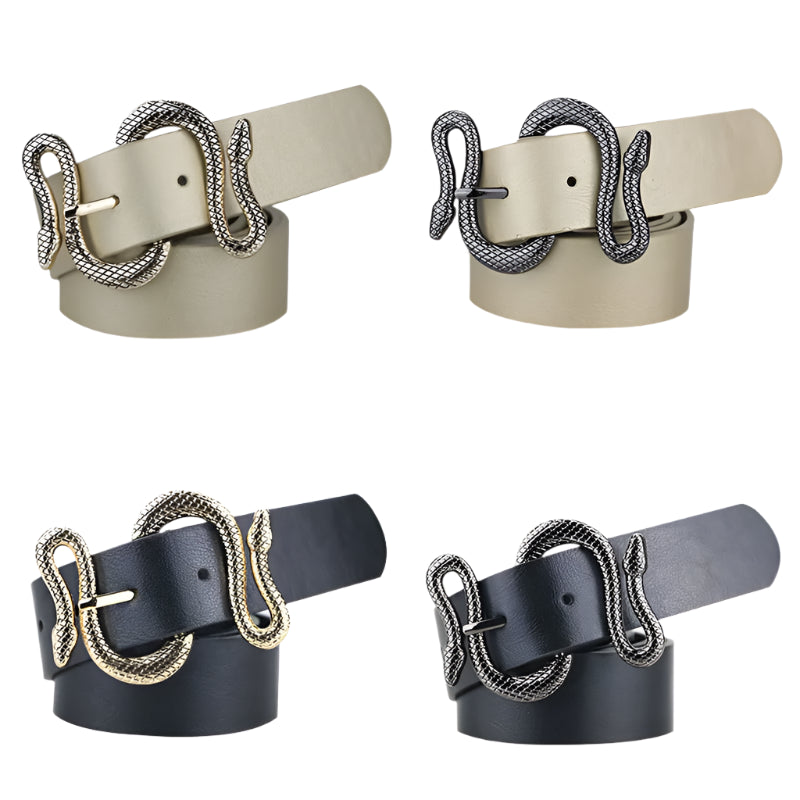 Snake Buckle Women’s Fashion Belt – Stylish PU Leather Waistband for Dresses, Jeans & More