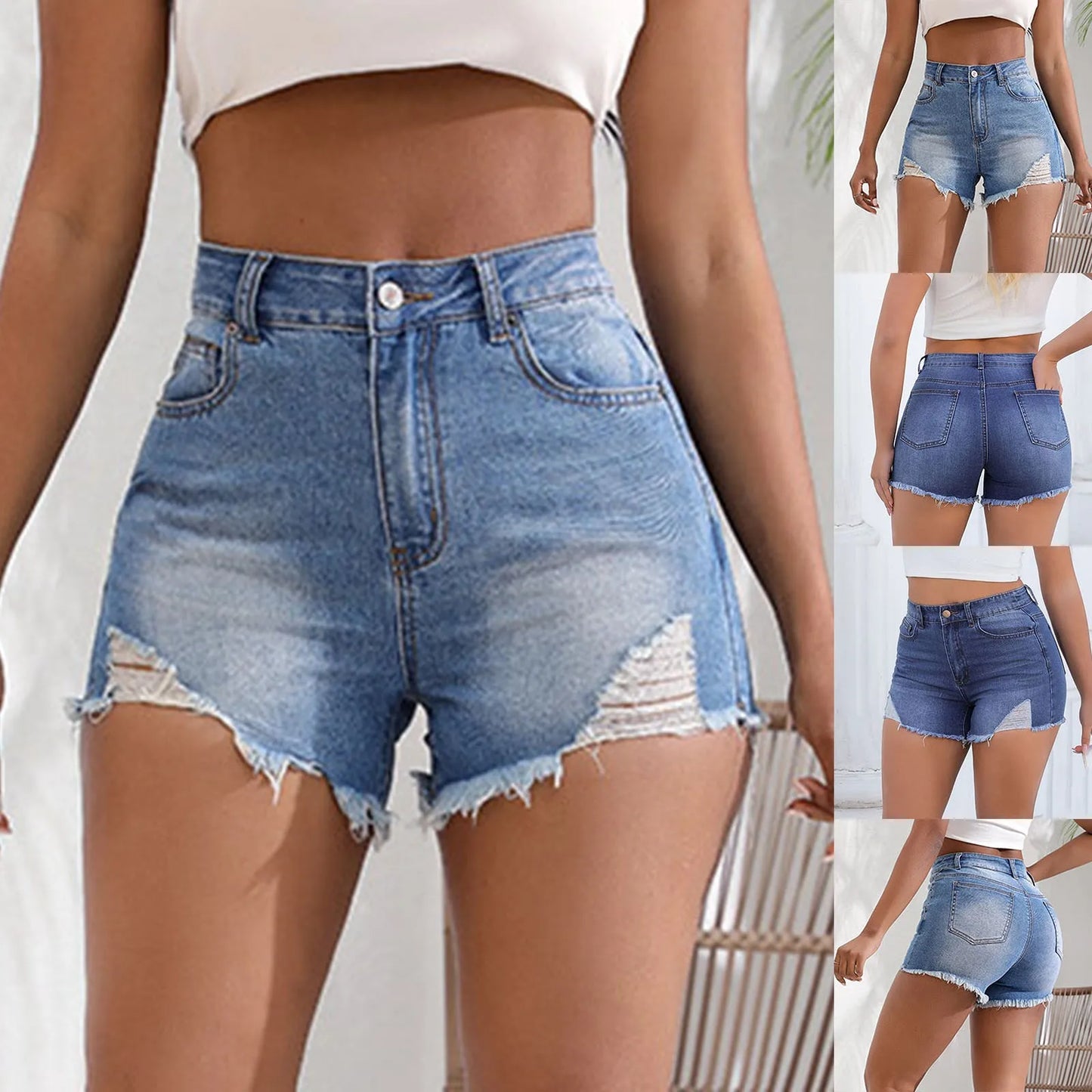 Women's High-Waisted Stretch Denim Shorts - StarLuxeTrend