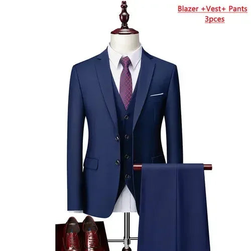 Men’s 3-Piece Slim Fit Formal Suit – Wedding Groom Tuxedo with Jacket, Vest & Pants – Business Dress Suit for Office & Events
