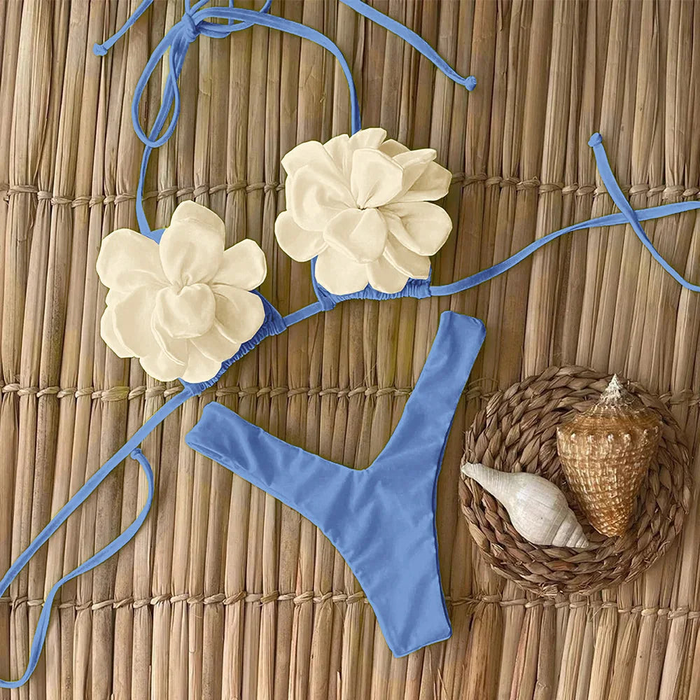 Sexy Floral Lace-Up Micro Bikini Set for Women – 2025 Brazilian Thong Swimwear, Push-Up Two-Piece Beach Bathing Suit
