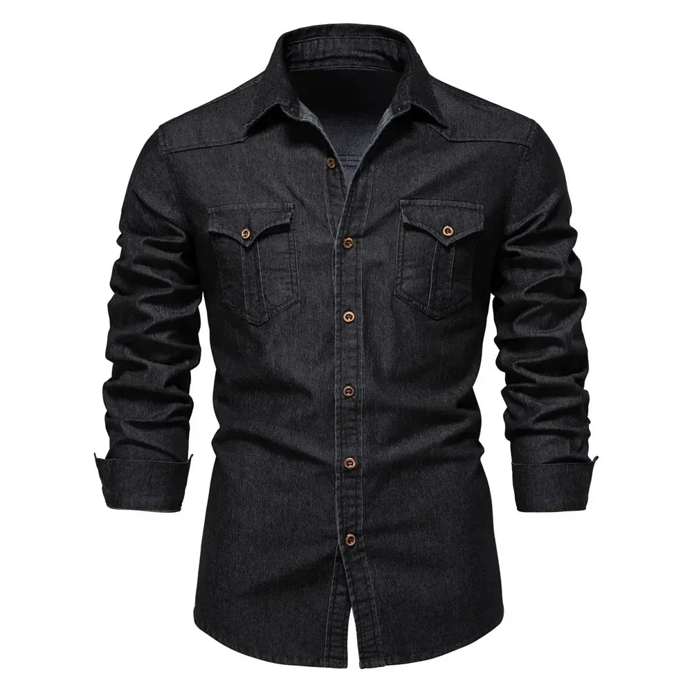 Men’s Slim Fit Long Sleeve Denim Shirt – Casual Cotton Button-Down Cowboy Style for Spring & Autumn