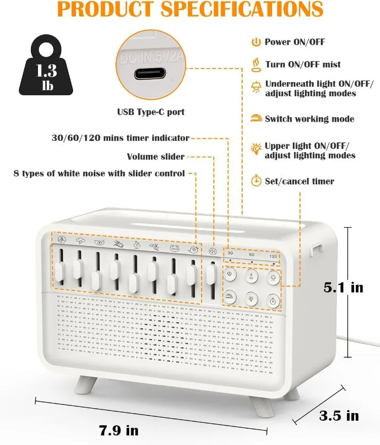 VLU White Noise Sound Machine Diffuser-Essential Oil Diffusers For Home 4-in-1