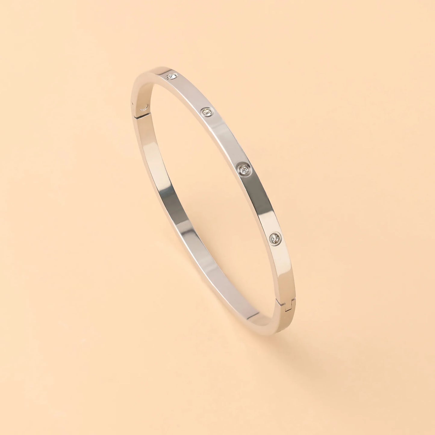 18K Platinum Plated Stainless Steel Diamond Oval Bangle Set