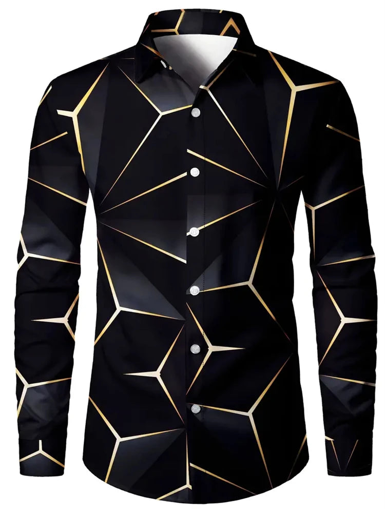 Men’s 3D Print Shirt – Casual V-Neck Long Sleeve Shirt