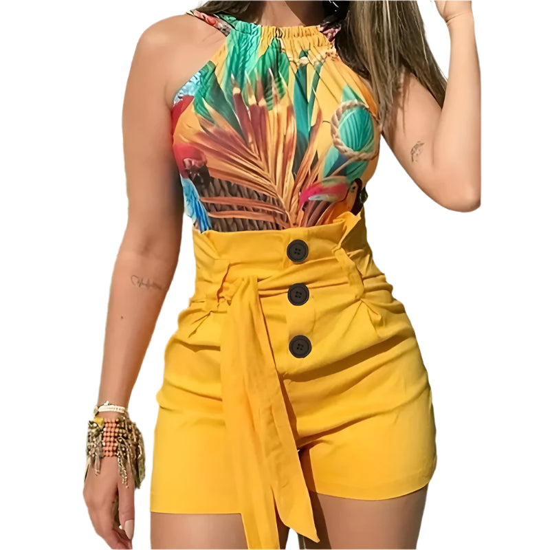 Y2K High Waist Tie-Waist Summer Shorts – Button Front Solid Color Beachwear for Women