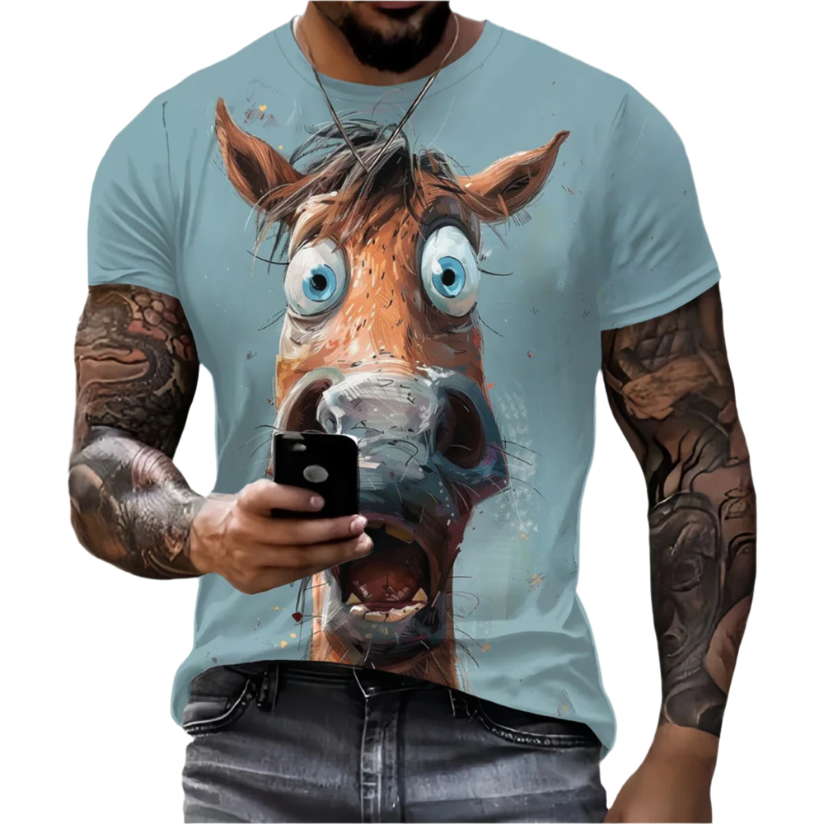 Men’s Retro Horse Print T-Shirt – 3D Graphic Short Sleeve Casual Streetwear - Quick-Dry Summer Tee