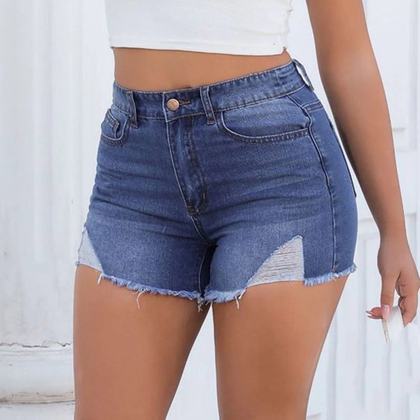 Women's High-Waisted Stretch Denim Shorts - StarLuxeTrend