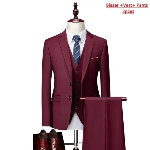Men’s 3-Piece Slim Fit Formal Suit – Wedding Groom Tuxedo with Jacket, Vest & Pants – Business Dress Suit for Office & Events