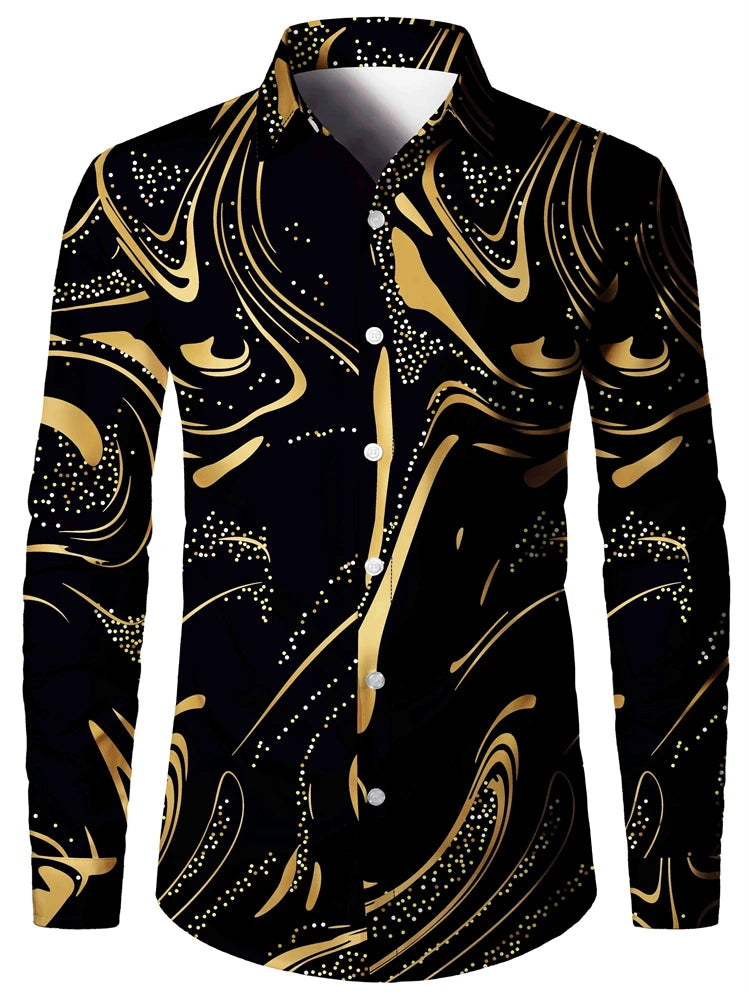 Men’s 3D Print Shirt – Casual V-Neck Long Sleeve Shirt