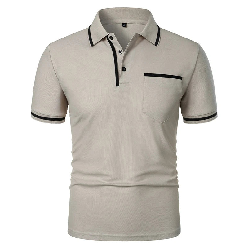 Men’s Breathable Summer Polo Shirt – Short Sleeve Solid Color Casual T-Shirt with Pocket | Lightweight, Anti-Wrinkle, Smart Casual Top