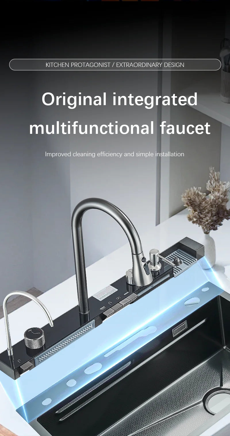 Premium Digital Stainless Steel Waterfall Kitchen Sink - StarLuxeTrend