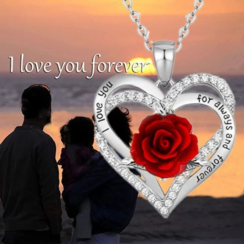 Women's Fancy Heart Shaped Rose Necklace - StarLuxeTrend