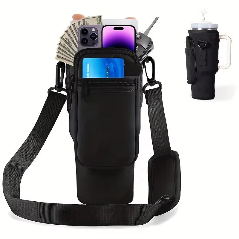 Water Bottle Carrier Bag with Phone Pocket – Adjustable Strap Holder for Stanley Cup 40 oz - StarLuxeTrend