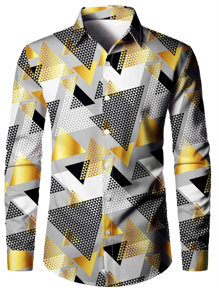 Men’s 3D Print Shirt – Casual V-Neck Long Sleeve Shirt