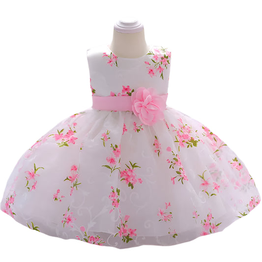 Baby Girl 1st Birthday Floral Dress – Embroidered Sleeveless Party Outfit