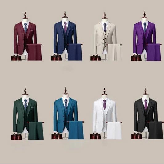 Men’s 3-Piece Slim Fit Formal Suit – Wedding Groom Tuxedo with Jacket, Vest & Pants – Business Dress Suit for Office & Events
