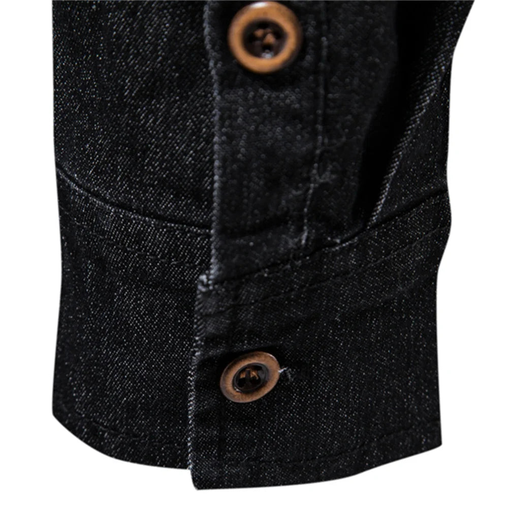 Men’s Slim Fit Long Sleeve Denim Shirt – Casual Cotton Button-Down Cowboy Style for Spring & Autumn