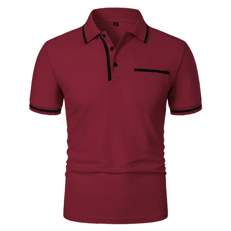 Men’s Breathable Summer Polo Shirt – Short Sleeve Solid Color Casual T-Shirt with Pocket | Lightweight, Anti-Wrinkle, Smart Casual Top