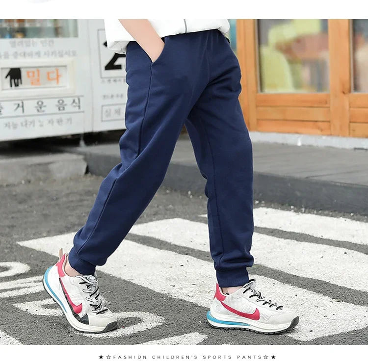 Unisex Kids' Cotton Straight-Leg Sport Pants – Comfortable Mid-Waist Joggers for Ages 7–13