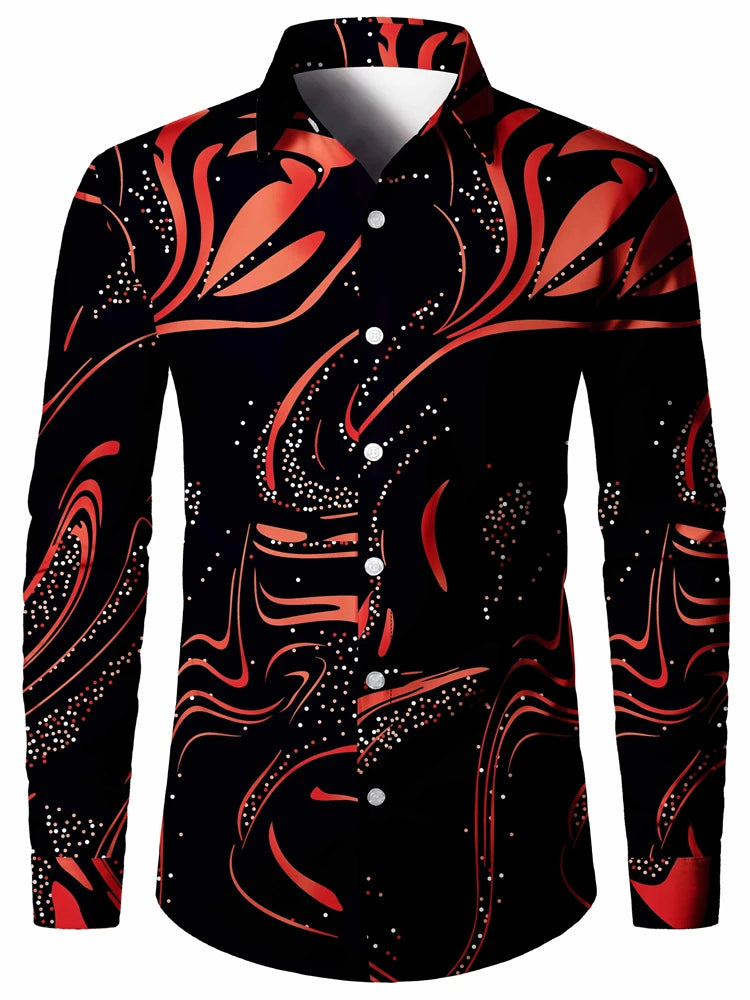 Men’s 3D Print Shirt – Casual V-Neck Long Sleeve Shirt