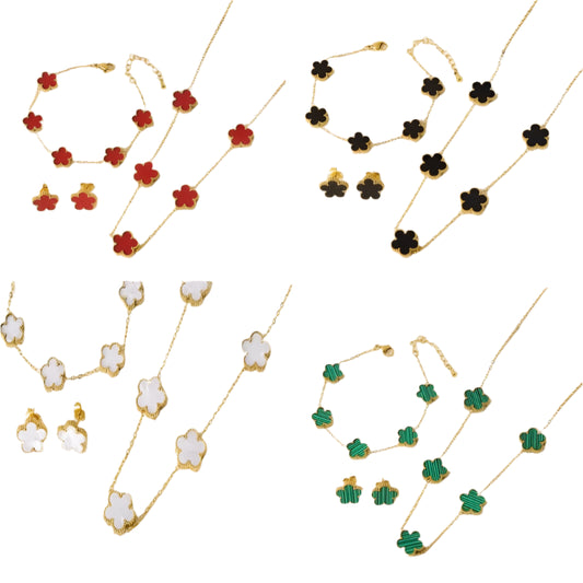 Elegant 3-Piece Minimalist Gold Clover Jewelry Set for Women