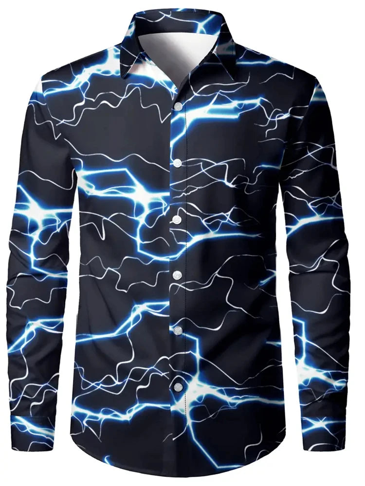 Men’s 3D Print Shirt – Casual V-Neck Long Sleeve Shirt