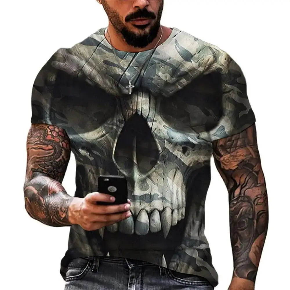Gothic Skull Heart Hands Graphic Men's Casual T-Shirt – Cool Black Short Sleeve Crewneck Streetwear Tee