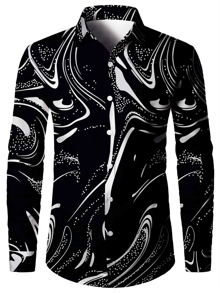 Men’s 3D Print Shirt – Casual V-Neck Long Sleeve Shirt