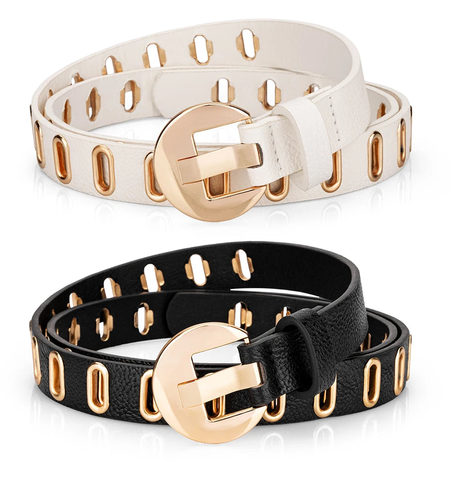 Punk Style Women’s Belt – Adjustable PU Leather Grunge Waist Belt with Metal Buckle