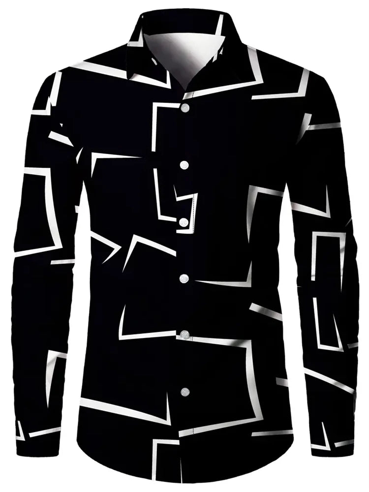 Men’s 3D Print Shirt – Casual V-Neck Long Sleeve Shirt