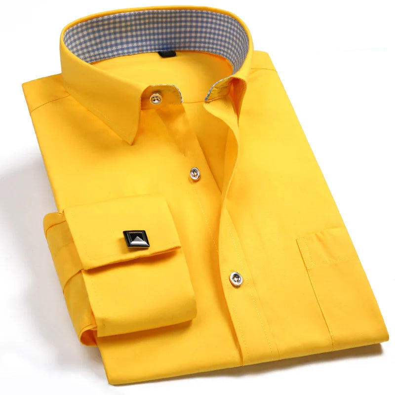 Men’s French Cuff Tuxedo Dress Shirt – Formal Long Sleeve Button-Up Shirt for Wedding, Party, or Office – Sizes M to 6XL