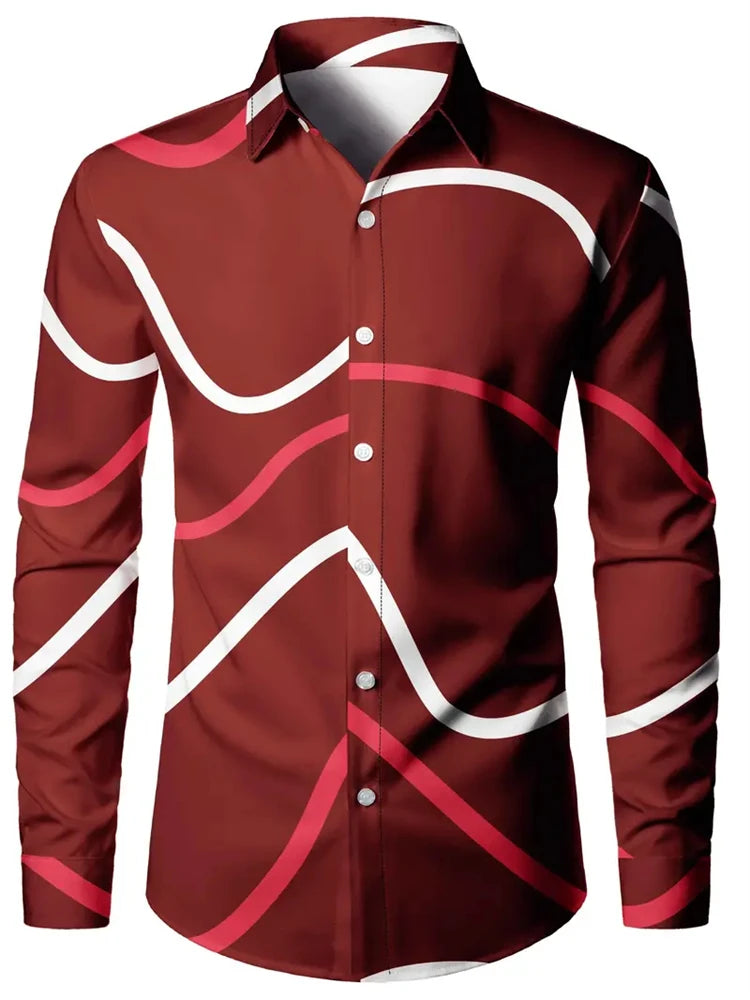 Men’s 3D Print Shirt – Casual V-Neck Long Sleeve Shirt