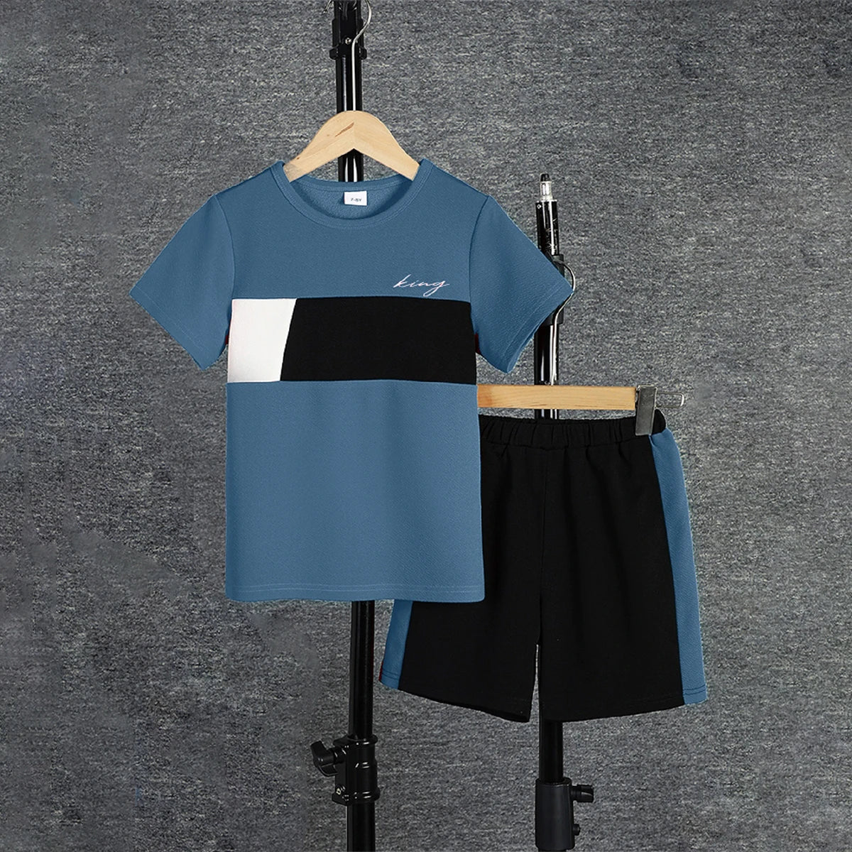 Boys Casual Colorblock Short Sleeve T-shirt & Shorts Set - StarLuxeTrend