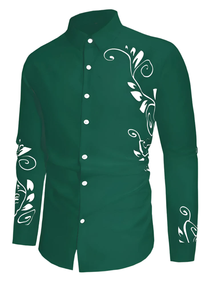 Men’s 3D Print Shirt – Casual V-Neck Long Sleeve Shirt