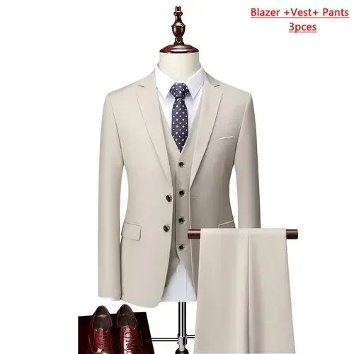 Men’s 3-Piece Slim Fit Formal Suit – Wedding Groom Tuxedo with Jacket, Vest & Pants – Business Dress Suit for Office & Events