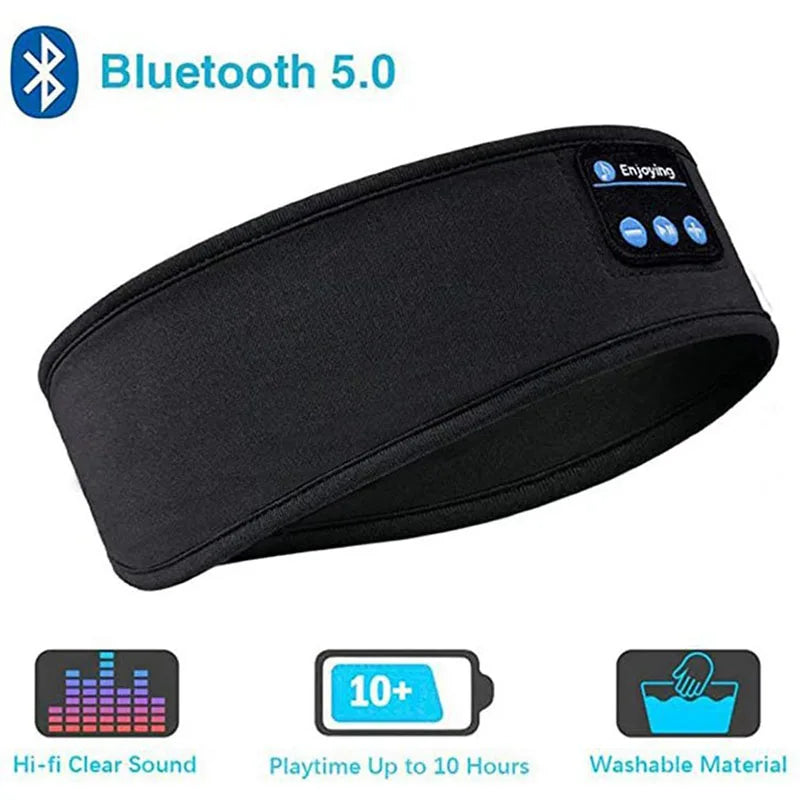 Bluetooth Headband Headphones – Wireless Sports Sleep Eye Mask with Built-In Bluetooth 5.0 Earphones, Rechargeable & Washable, Over-Ear Music Headset for Running,