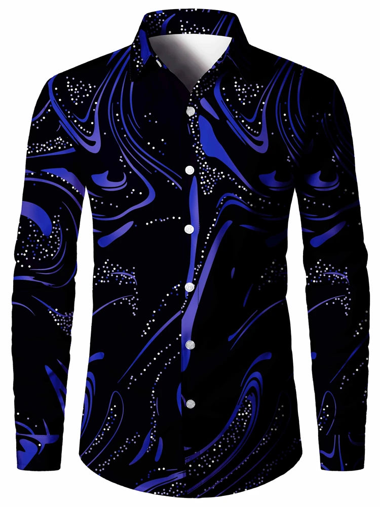 Men’s 3D Print Shirt – Casual V-Neck Long Sleeve Shirt