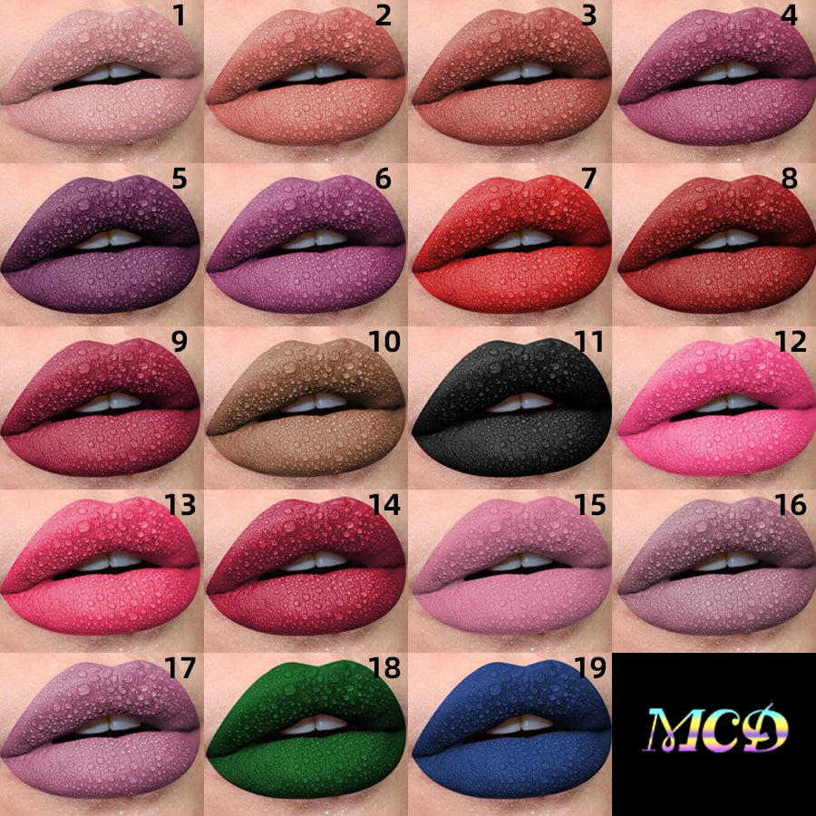 Matte Velvet Liquid Lipstick – 19 Waterproof Colors | Long-Lasting Nude, Red, Black Lip Gloss & Tint