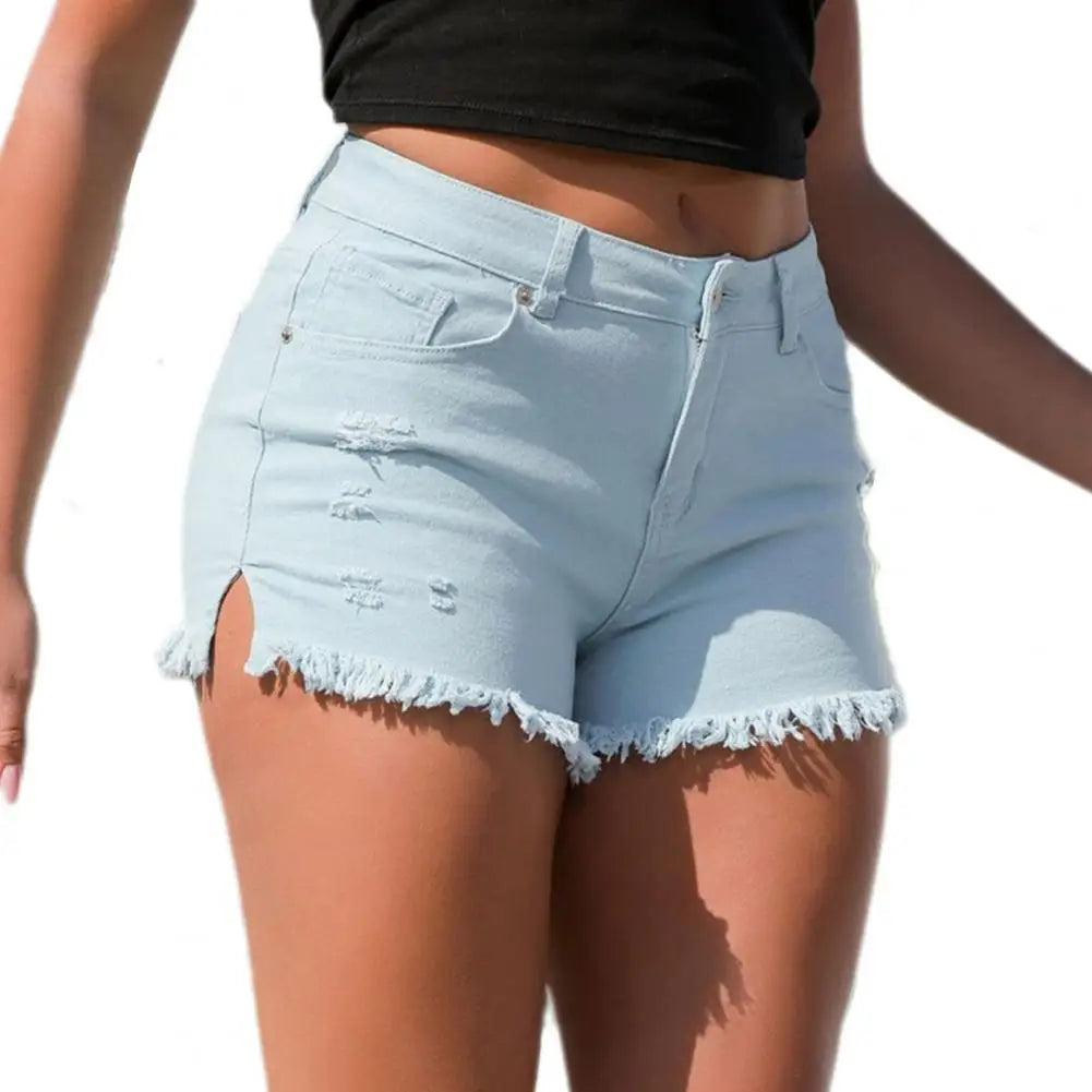 Premium Denim Shorts with Ripped Edge - StarLuxeTrend
