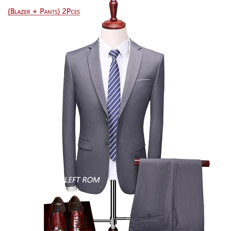 Men’s 3-Piece Slim Fit Formal Suit – Wedding Groom Tuxedo with Jacket, Vest & Pants – Business Dress Suit for Office & Events