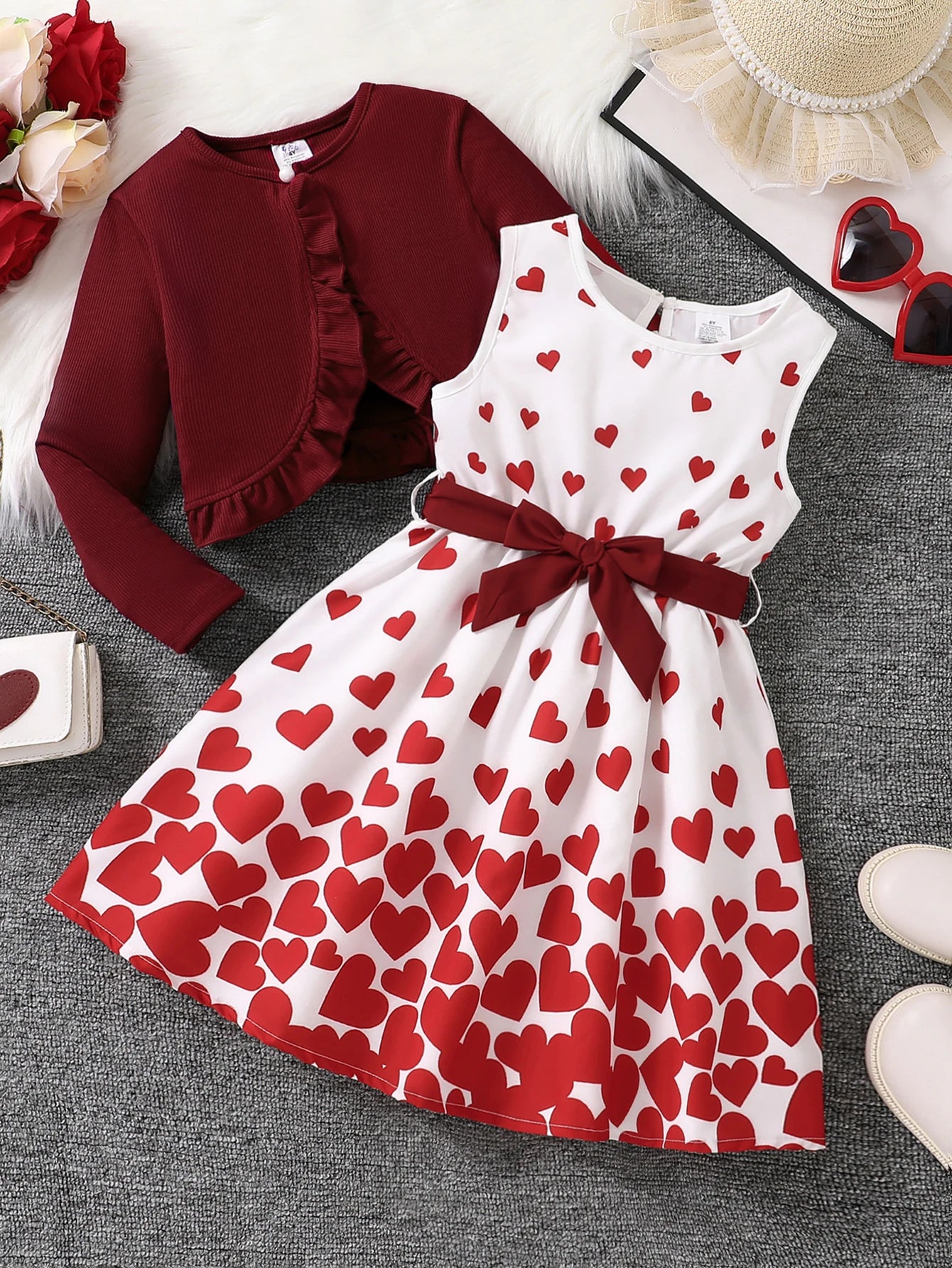 Chic Autumn Floral Dress Set for Girls – 2-Piece Long Sleeve Vest & Skirt Outfit