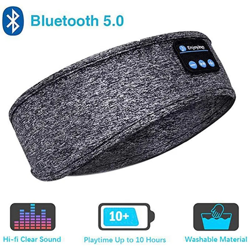 Bluetooth Headband Headphones – Wireless Sports Sleep Eye Mask with Built-In Bluetooth 5.0 Earphones, Rechargeable & Washable, Over-Ear Music Headset for Running,