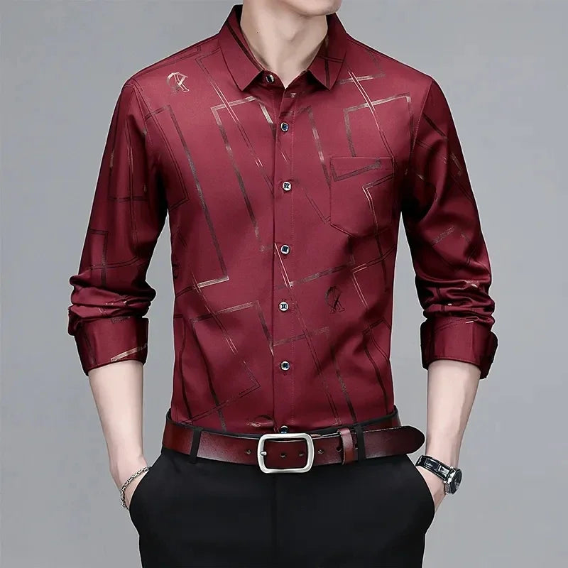 Men's Casual and Fashionable Long Sleeved Printed Shirt, Non Ironing and Wrinkle Resistant Business Top - StarLuxeTrend