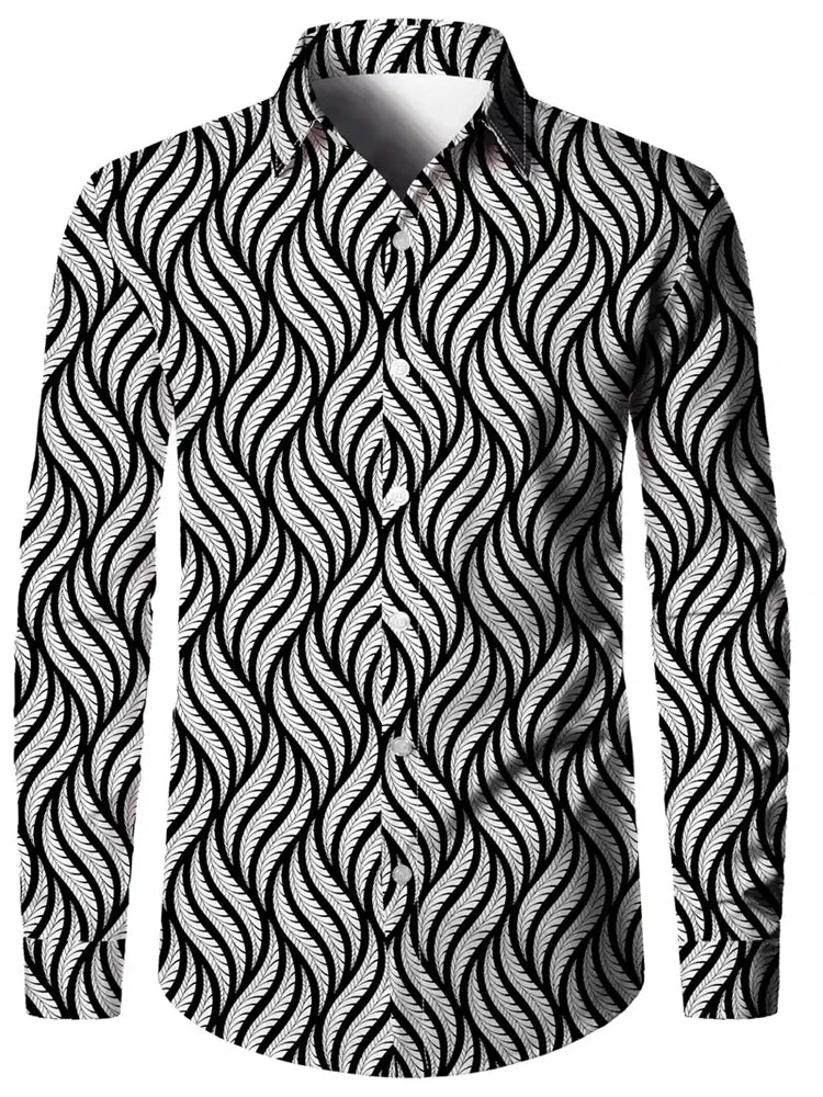 Men’s 3D Print Shirt – Casual V-Neck Long Sleeve Shirt
