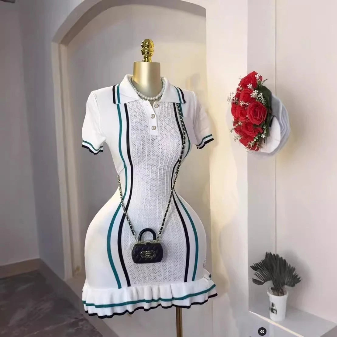 Chic Summer Mini Knit Dress – Ruffled Bodycon Party Dress