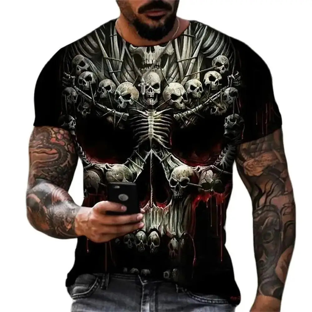 Gothic Skull Heart Hands Graphic Men's Casual T-Shirt – Cool Black Short Sleeve Crewneck Streetwear Tee