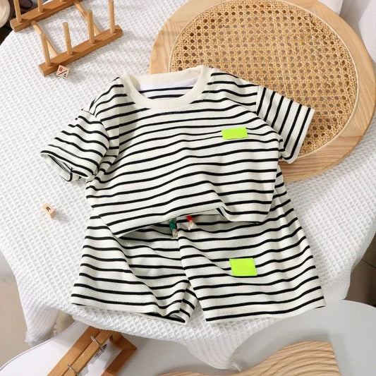 Unisex Striped Summer Outfit Set for Kids (Ages 2–7) – Soft Pullover Top & Shorts StarLuxeTrend