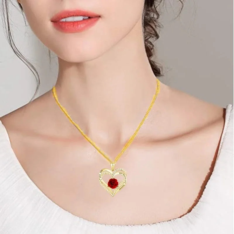 Women's Fancy Heart Shaped Rose Necklace - StarLuxeTrend